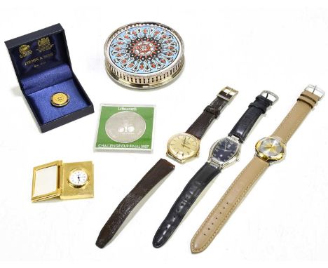 A group of football related collectables, including a Timex Scottish Football Association wristwatch, two further wristwatche