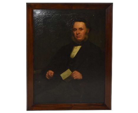 WH JOHNSON; oil on canvas, portrait of Mr Kilvert (of Kilvert's Lard), signed and dated 1876, 104 x 77cm, framed.Condition Re