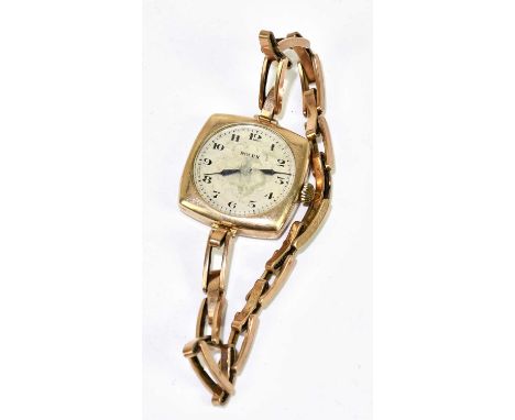 ROLEX; a lady's vintage 9ct rose gold wristwatch with expandable sprung 9ct gold bracelet, with Arabic numerals to the circul