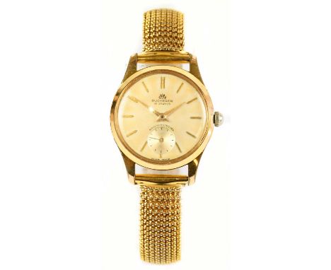 BUCHERE; a lady's gold plated wristwatch, the dial with baton numerals and subsidiary seconds dial, with expanding gold plate