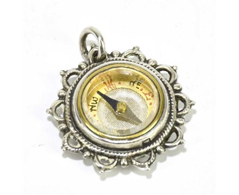 An Edwardian hallmarked silver fob compass, Birmingham 1904, diameter 2.25cm.Condition Report: The compass appears to operate