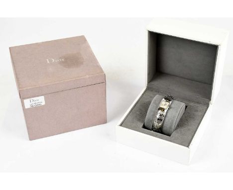 CHRISTIAN DIOR; a lady’s stainless steel bracelet watch with Swiss made to face, with original box, paperwork and extra links