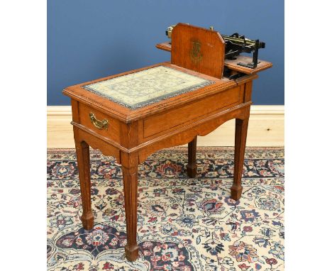 W&amp;T AVERY; a set of late 19th/early 20th cenury oak jockey scales, with tapestry applied seat, on spade legs, width 64cm,