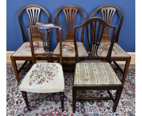 Five late Victorian pierced back dining chairs on turned column supports, together with three 19th century dining chairs with