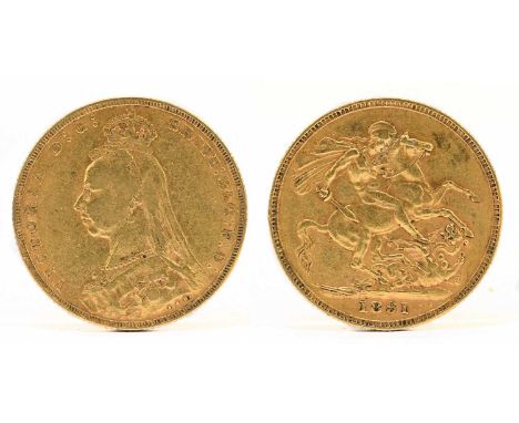 A Victoria full sovereign, 1891, jubilee head.Condition Report: Light wear and scratches but good condition.
