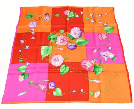 PATEK PHILLIPE; an unused 100% silk limited edition multi-coloured floral scarf depicting petunias, in original box, 88 x 88c