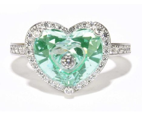 CHOPARD; an 18ct white gold, green stone and diamond 'So Happy' ring, signed to the surface of the green stone and to the bac