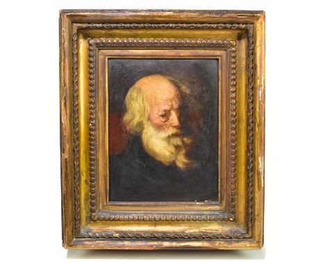 19TH CENTURY ENGLISH SCHOOL; oil on card, portrait of an bearded elderly gentleman previously ascribed to being Charles Darwi