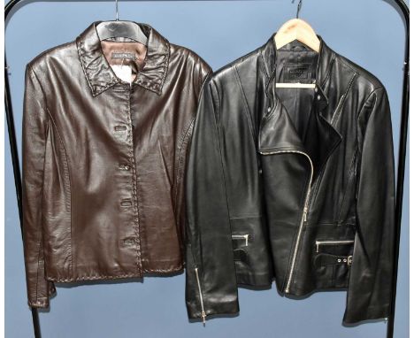 ALEX &amp; CO; an unworn short brown soft nappa leather fully lined jacket with front buttons, collar and stitched detail to 