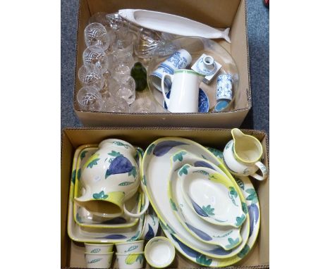 Poole pottery - Graduated dishes, plates, tureens, jugs etc, box of glassware and china including blue and white, decanter, g