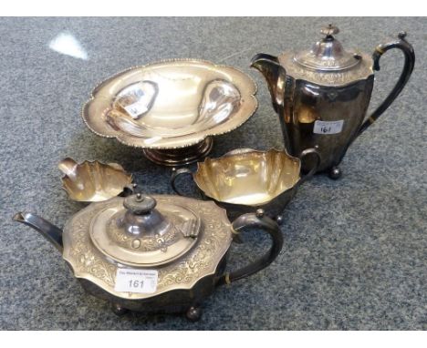 A Victorian four piece electroplated tea and coffee service together with an electroplated fruit bowl.