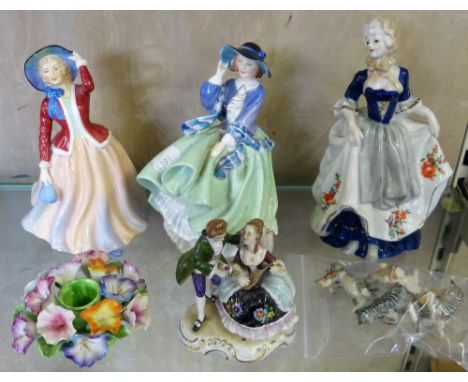 Paragon China figurine "Lady Evelyn", Royal Doulton figurine "Top of the hill", HN1833 together with another figurine, contin