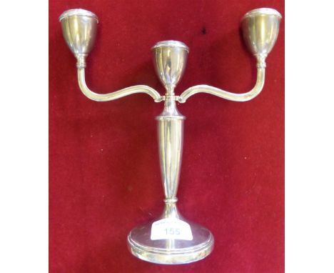 A silver three light two branch candelabra, Birmingham 1971, leaded 