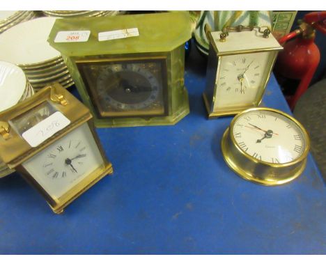 ONYX CASED ELLIOT MANTEL CLOCK TWO FURTHER MODERN CLOCKS AND A MODERN BRASS CASED CARRIAGE CLOCK BY DELA GRENSE (4) 