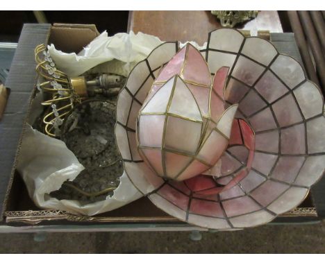 BOX CONTAINING MIXED LAMP SHADES ELECTROLIERS ETC 