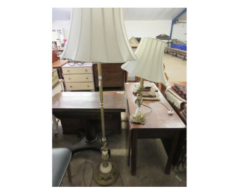 BRASS STANDARD LAMP WITH MATCHING SIDE LAMP (2) 