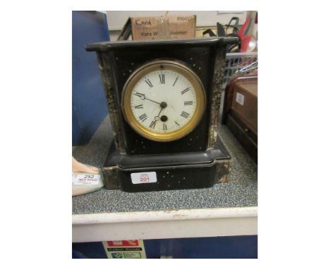 BLACK SLATE AND MARBLE SMALL MANTEL CLOCK 