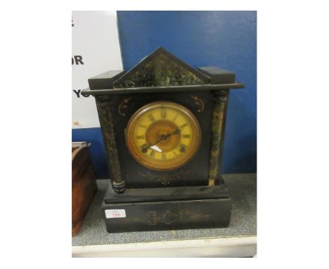 BLACK SLATE AND MARBLE MANTEL CLOCK WITH ARABIC CHAPTER RING 