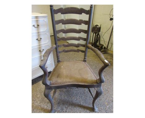 19TH CENTURY MAHOGANY LADDER BACK DINING CHAIR ON PAD FRONT FEET 