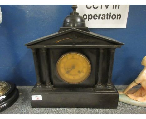 BLACK SLATE MANTEL CLOCK WITH FOUR COLUMNED FRONT 