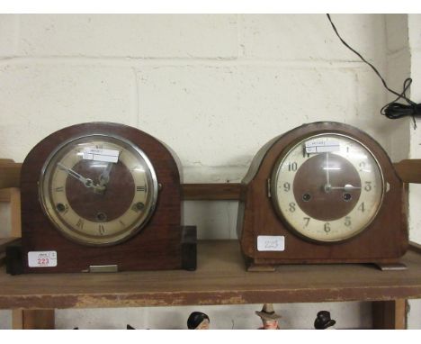 TWO WALNUT CASED MANTEL CLOCKS 