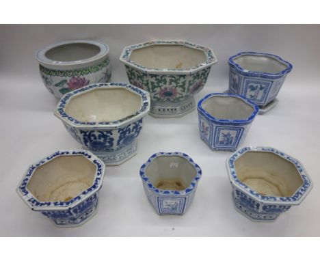 A collection of eight modern Asian ceramic jardinieres (8).
