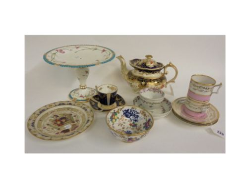 A pair of Flight, Barr & Barr Worcester coffee cans and saucers, an English porcelain teapot, circa 1830, of silver shape, tw