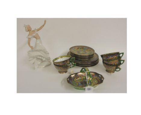 A Royal Epiag Czechoslovakian porcelain part tea service, fifteen pieces, decorated to imitate cloisonne enamel and a Schau B