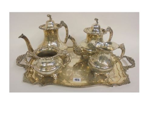 A heavy reproduction early Victorian style electroplate four piece tea and coffee service, and a reproduction George IV style