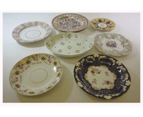 A pair of Wedgwood soup plates, decorated in the Imari palette heightened with gilding, 25.5cm diameter, a Derby dish and a p