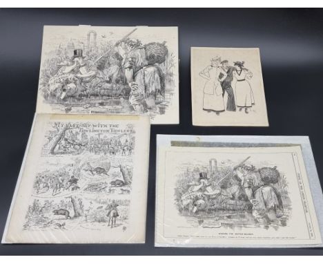 PHIL MAY:&nbsp;pen and ink sketch of drunken sailor with arms round two ladies, dated 1897, mounted onto card, approx 19 x 14