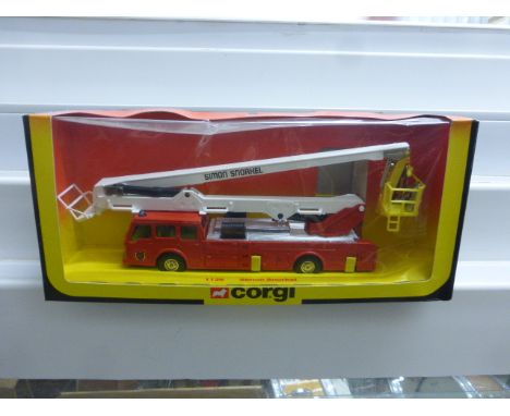 Boxed Corgi 1126 Simon Snorkel Fire Engine in excellent condition, small dent with split to box window