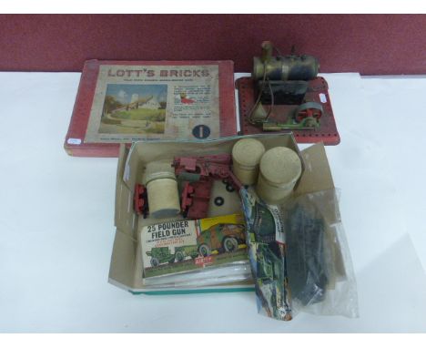 Mixed toys to include Mamod stationary steam engine, boxed Lotts Bricks no 1, Hornby Dublo crane etc