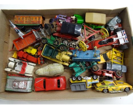 Group of vintage play worn diecast model vehicles to include Corgi, Matchbox Lesney =, Mattel Hot Wheels etc