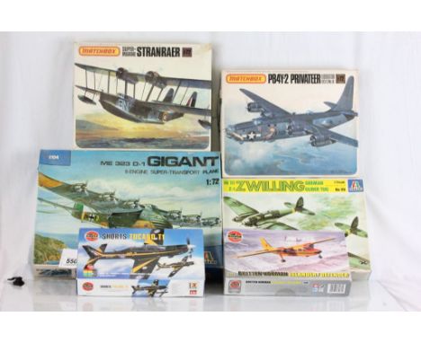 Six mainly un-made 1:72 scale plastic model kits to include Airfix x 2, Matchbox x 2 and Italeri x 2 appearing close to compl