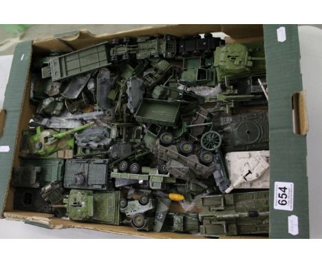 Collection of vintage play worn diecast military vehicles to include Dinky & Corgi plus other parts (approximately 50)