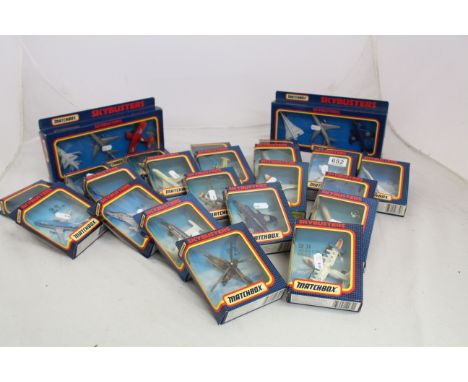 24 Boxed Matchbox Skybusters diecast model planes including 2 x three plane sets, no duplication 