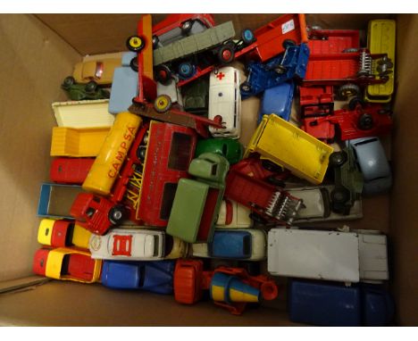Good collection of over 40 play worn Corgi, Dinky, Matchbox etc diecast model vehicles to include Joal Campsa tanker, Corgi C