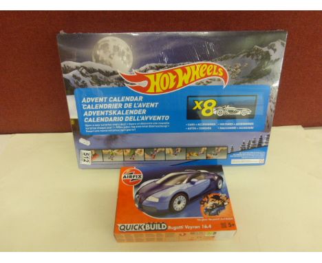Boxed and sealed Mattel Hot Wheelz Advent Calendar plus a boxed Airfix QuickBuild Bugatti Veyron 16.4