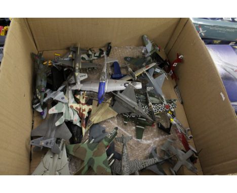 Collection of diecast model planes with stands plus some plastic kit planes to include Corgi (in two boxes)