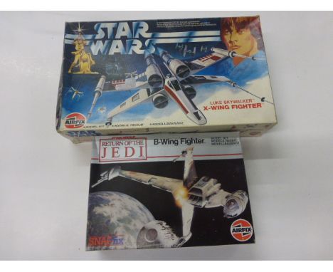 Two boxed Airfix Star Wars plastic model kits to include Luke Skywalker X-Wing Fighter & Return of the Jedi B-Wing Fighter bo