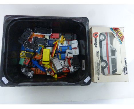 Quantity of 34 Corgi Juniors diecast model vehicles including James Bond, Superman, Popeye etc plus a boxed Burago Range Rove