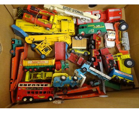 Collection of over 20 play worn diecast model vehicles including commercial examples featuring Dinky, Matchbox & Corgi