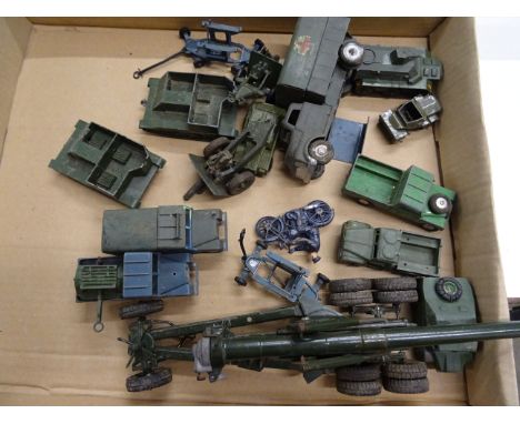 Good collection of 16 military diecast model vehicles and artillery including Dinky, Britains & Lone Star