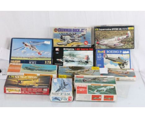 Eleven boxed model aeroplane kits all are unassembled and appear to be complete including three Frog kits: Vultee Vengeance M