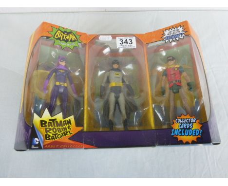 Boxed Mattel DC Comics Batman Classic TV Series Batman, Robin & Batgirl figures, in excellent condition 