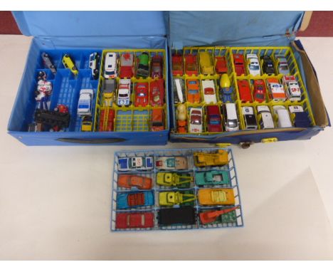 Two carry cases with 55 approx diecast model vehicles mainly Matchbox circa 70s 80s