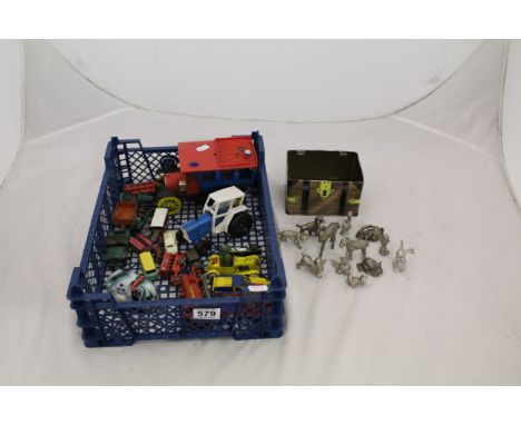 Quantity of vintage play worn diecast model vehicles to include Dinky, Corgi, Matchbox Lesney plus a small group of metal ani