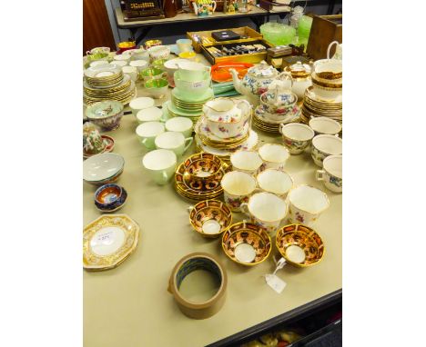 A 1930's MINTON 20 PIECE PALE GREEN GLAZED TEA SERVICE, ALSO A SHELLEY 20 PIECE TEA SERVICE AND AN 8 PIECE ROYAL CROWN DERBY 