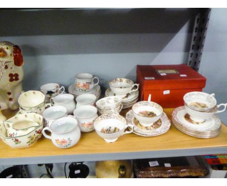 ROYAL WORCESTER GILT FIREPROOF TEA SERVICE FOR ONE, IN BOX; A TEA SERVICE WITH TRANSFER 'CRIES OF LONDON' SCENES AND DENBY 'S